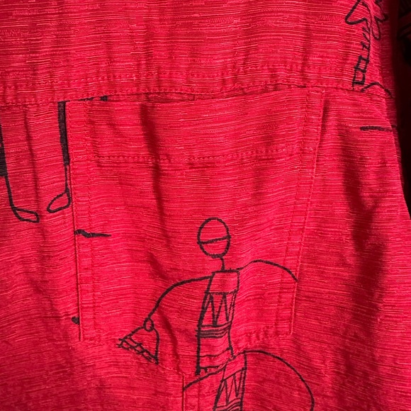 Chico’s Design Blouse Silk Linen Blend Printed Button-Up Red Size 2 - Picture 11 of 14